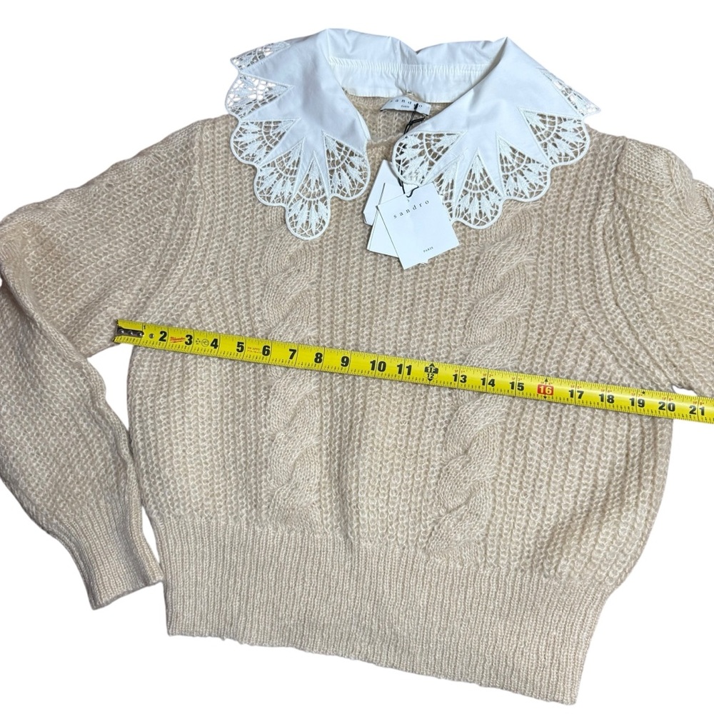 NWT Sandro| Women’s Cropped Sweater with embroidered collar mohair wool sz 2 usa - Picture 11 of 14